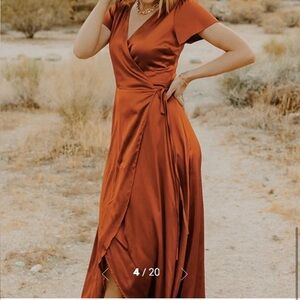 Baltic Born Satin Wrap Dress. Small. Rust